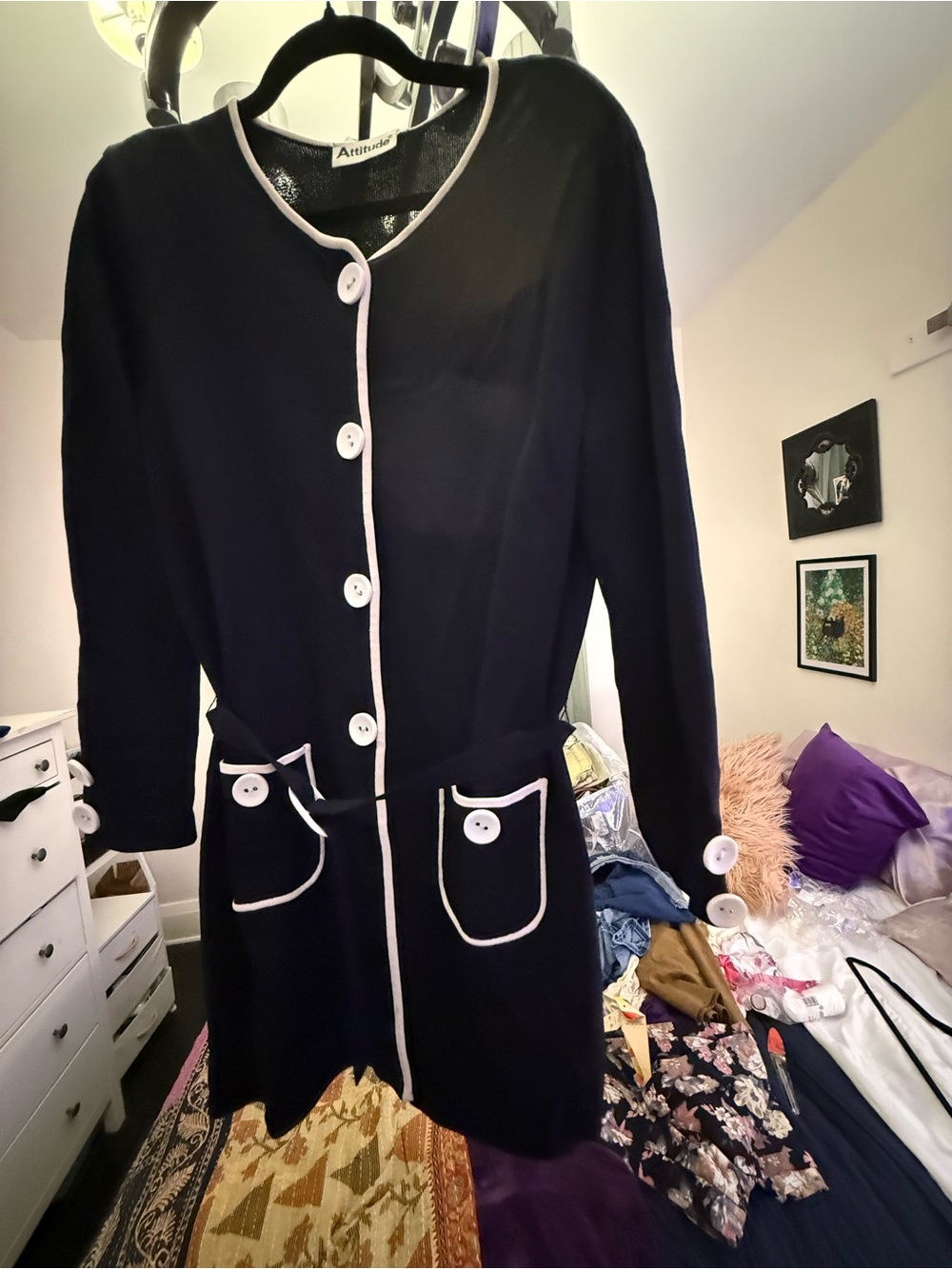 Attitude Navy & White Contrast Trim Dress – XL